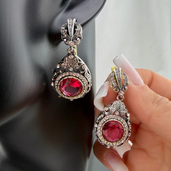 Anthropologie Jewelry - Red Crystal Teardrop Earrings | Elegant Statement Look